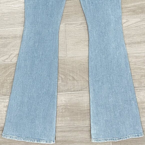 Mother Mid-Rise The Weekender Distressed Flare Jeans in Free Hugs Light Wash - Picture 8 of 14